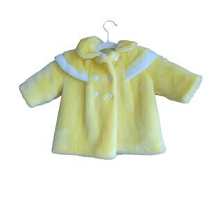 Vintage Bright Yellow Baby Coat Plush Fuzzy Faux Fur Swing Jacket No Tags